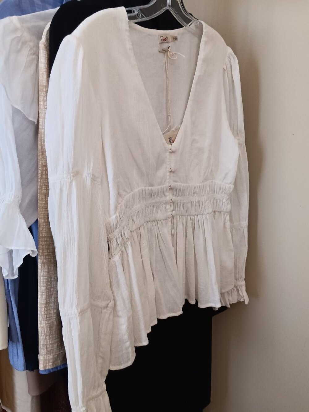 NWT Cotton Peasant Fitted Waist Long Sleeve Blouse by Faherty Size Medium
